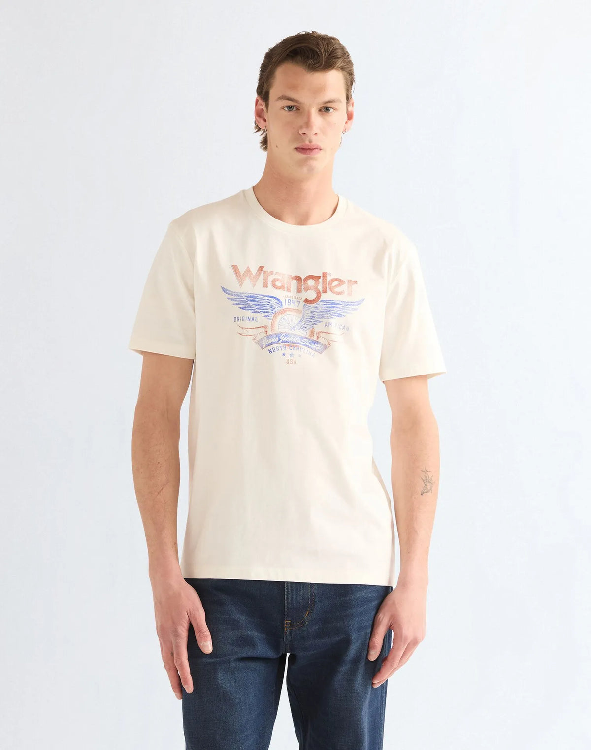 MĘSKA KOSZULKA WRANGLER AMERICANA TEE WORN WHITE 112387010