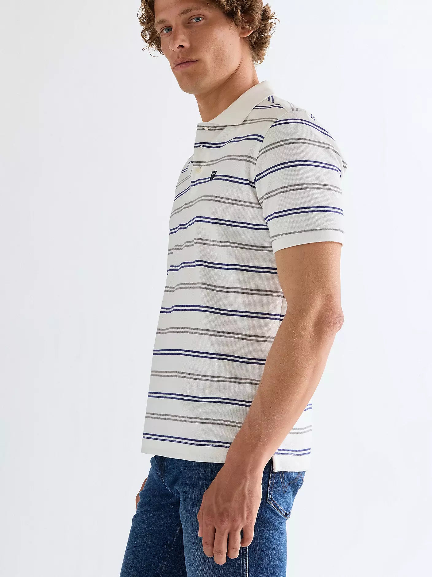 MESKA KOSZULKA WRANGLER STRIPE POLO SHIRT WORN WHITE 112378958