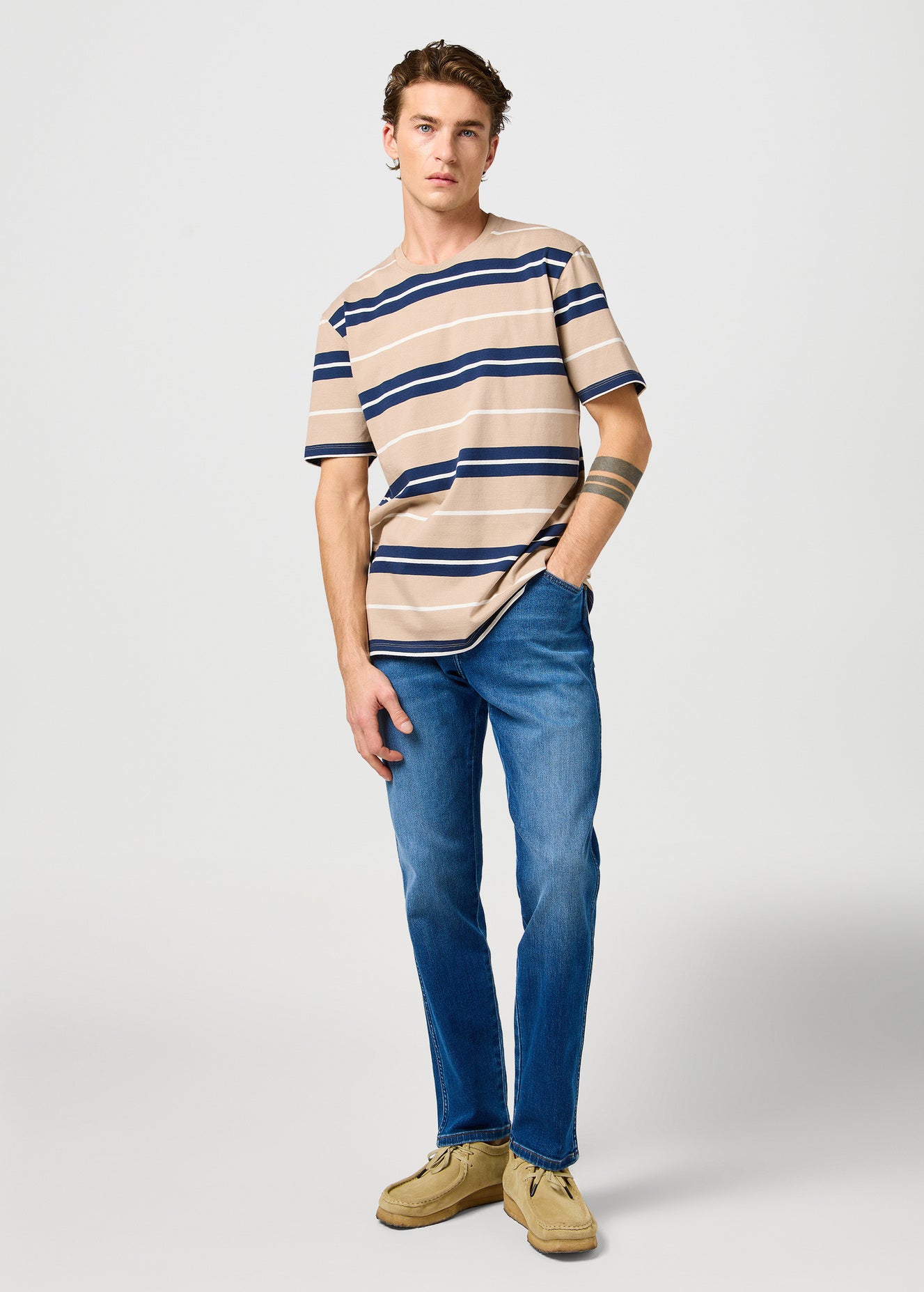 Męska Koszulka Wrangler Stripe Tee Timberwolf 112362785