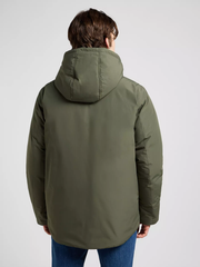 MĘSKA KURTKA LEE HOODED SHORT PUFFER OLIVE GRAY 112370434