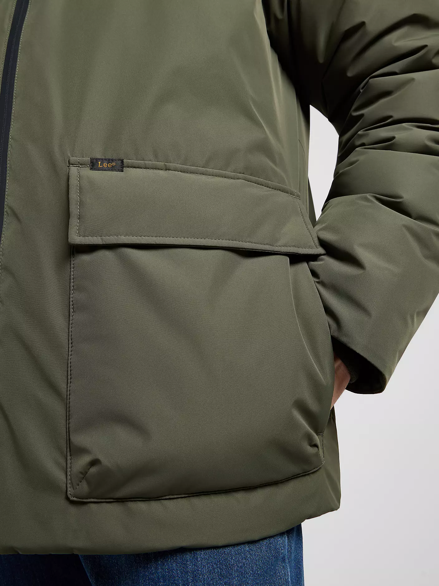 MĘSKA KURTKA LEE HOODED SHORT PUFFER OLIVE GRAY 112370434