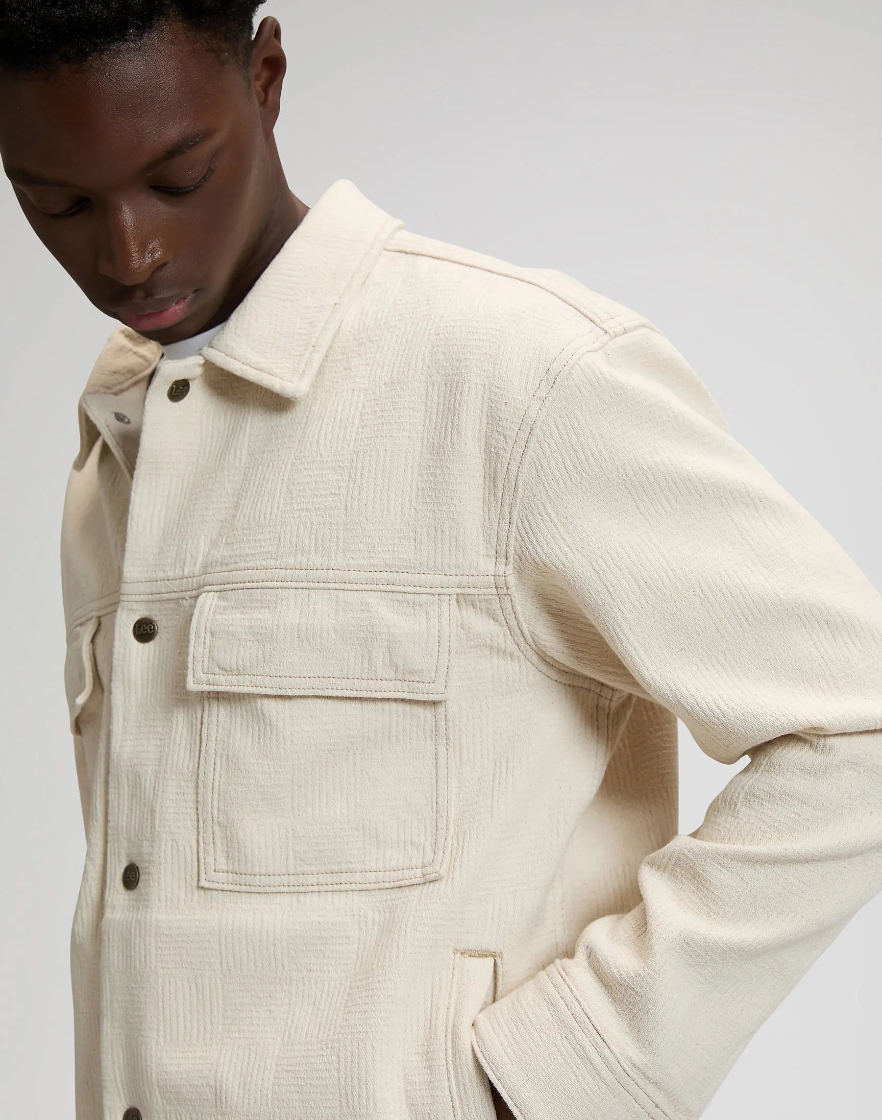 MESKA KURTKA LEE JACQUARD JKT NATURAL GREIGE 112376449