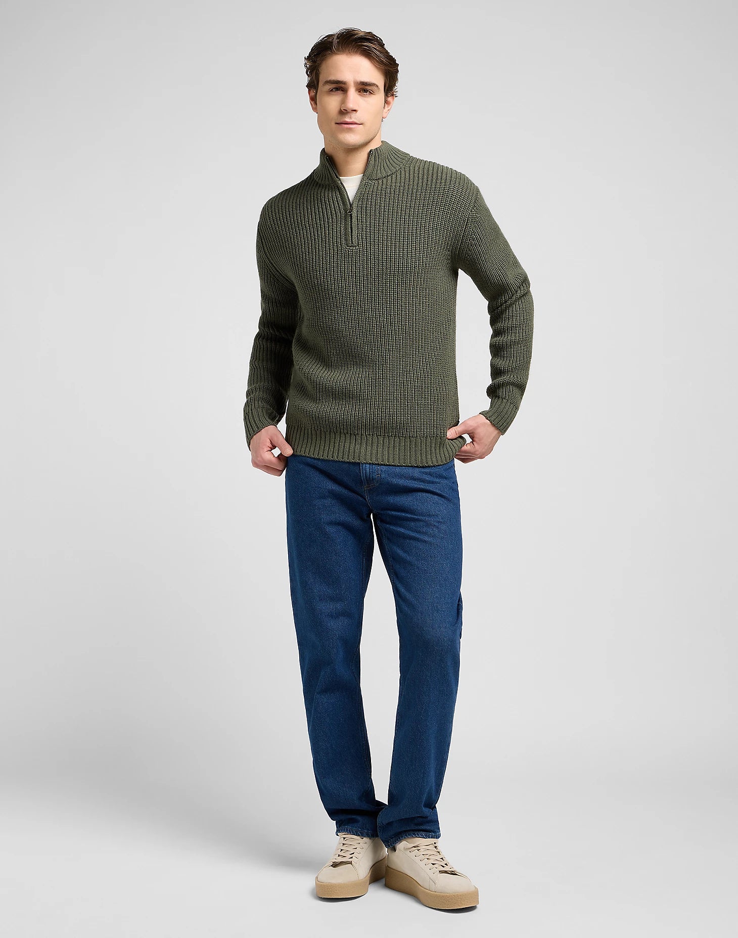 Męski Sweter Lee Clean Half Zip Knit Olive Gray 112370539