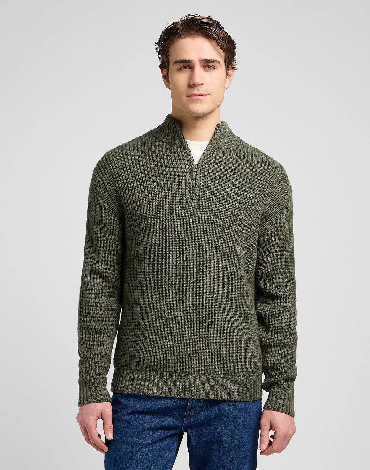 Męski Sweter Lee Clean Half Zip Knit Olive Gray 112370539