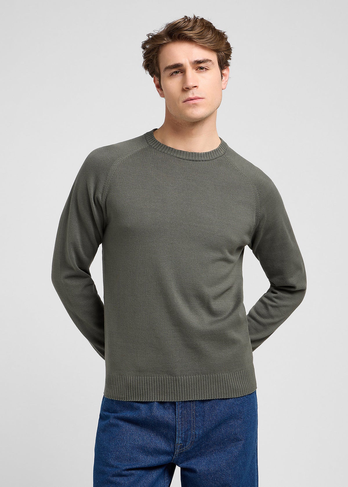 Męski Sweter Lee Clean Raglan Sweater Olive Gray 112370537