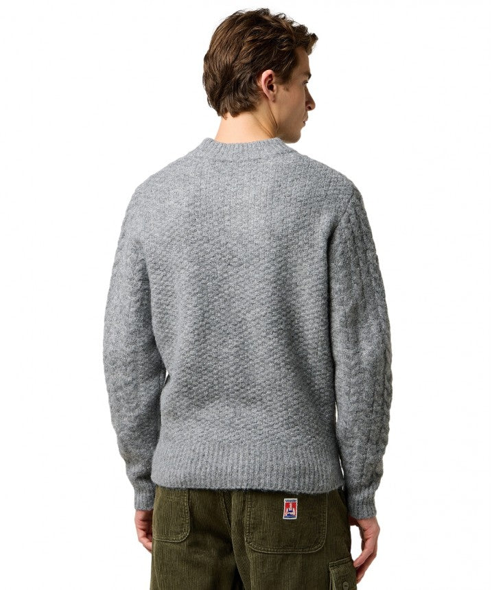 MESKI SWETER  WRANGLER CABLE KNIT SWEATER GREY HEATHER 112371666