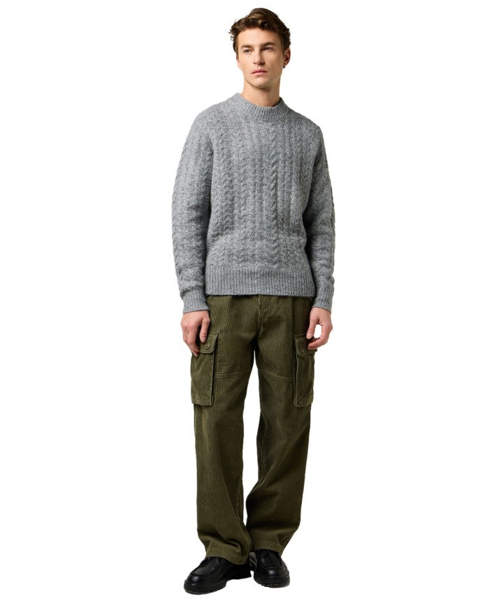 MESKI SWETER  WRANGLER CABLE KNIT SWEATER GREY HEATHER 112371666