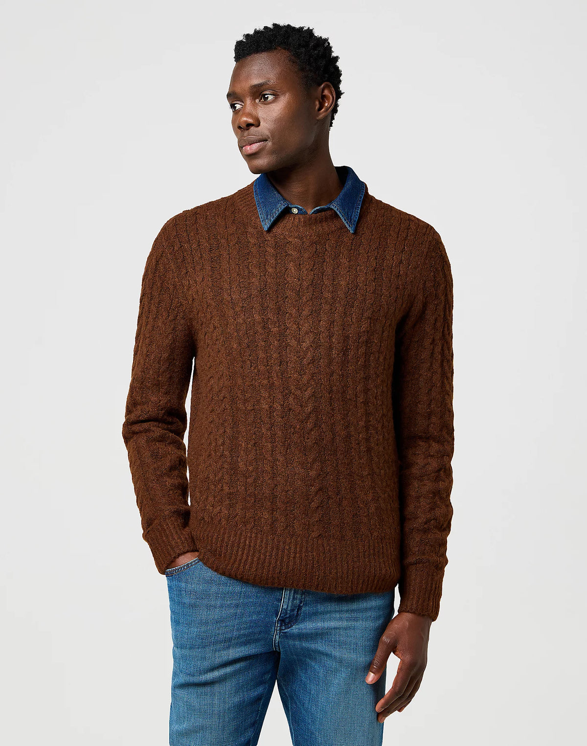 Męski Sweter Wrangler Cable Knit Sweater Mahogany Heather 112371665