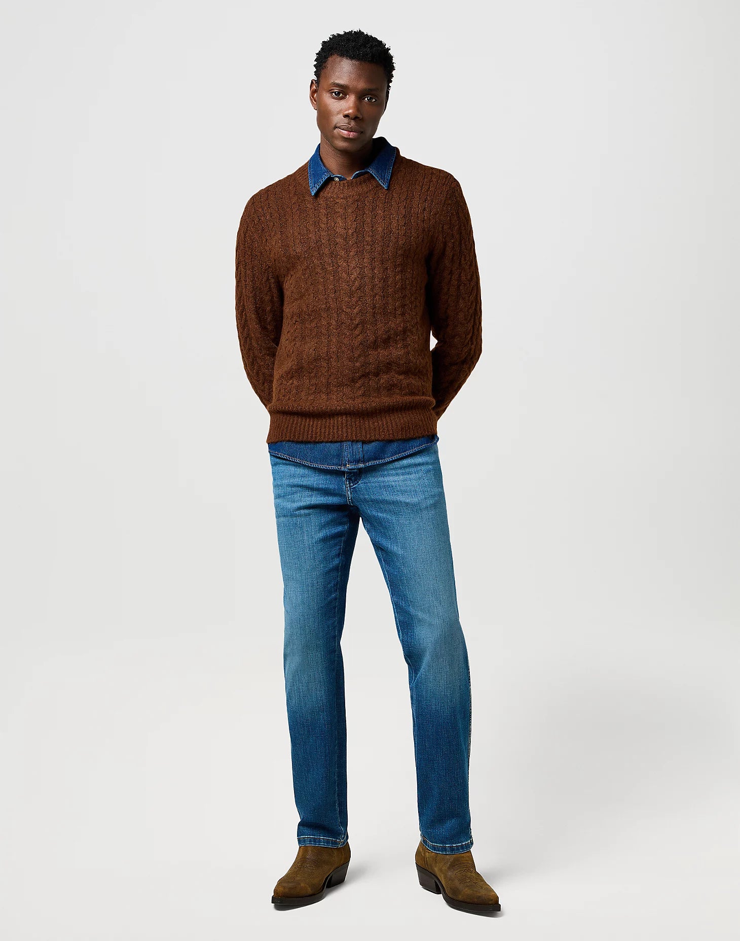 Męski Sweter Wrangler Cable Knit Sweater Mahogany Heather 112371665