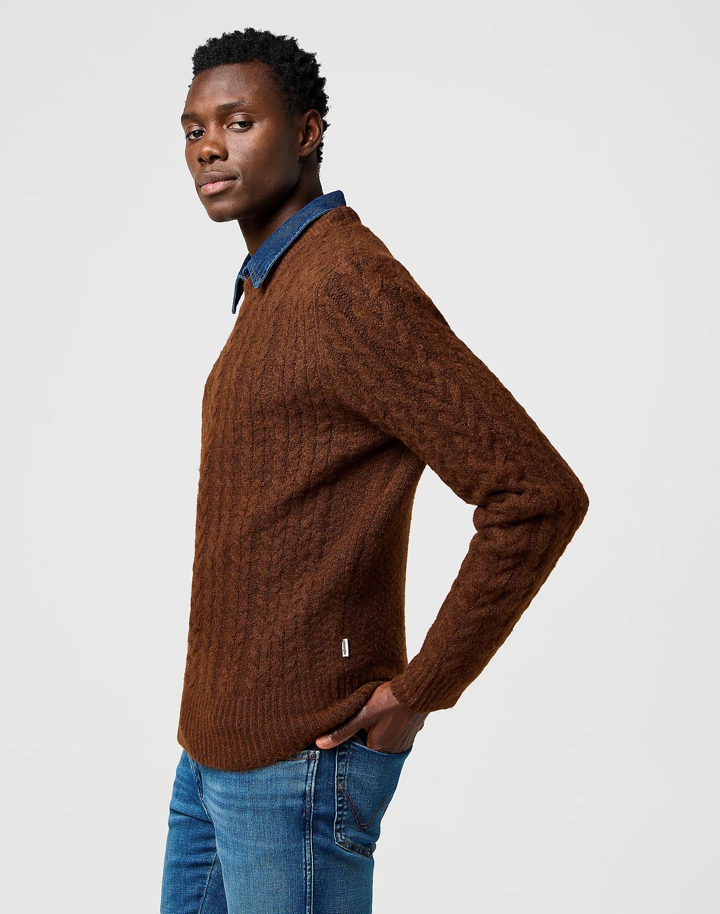 Męski Sweter Wrangler Cable Knit Sweater Mahogany Heather 112371665
