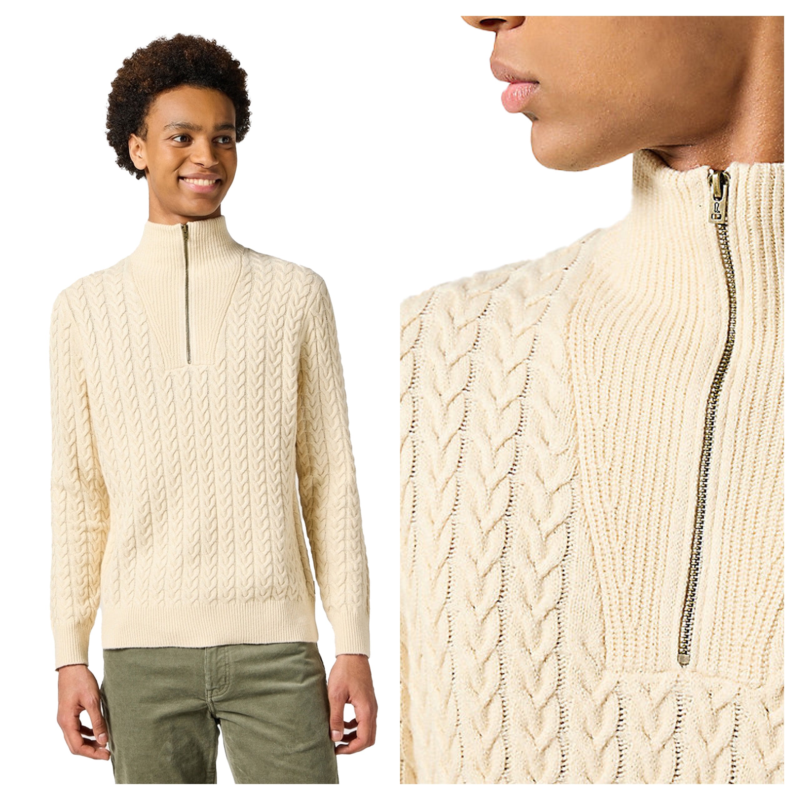 MĘSKI SWETER WRANGLER HALF ZIP KNIT ECRU 112357290