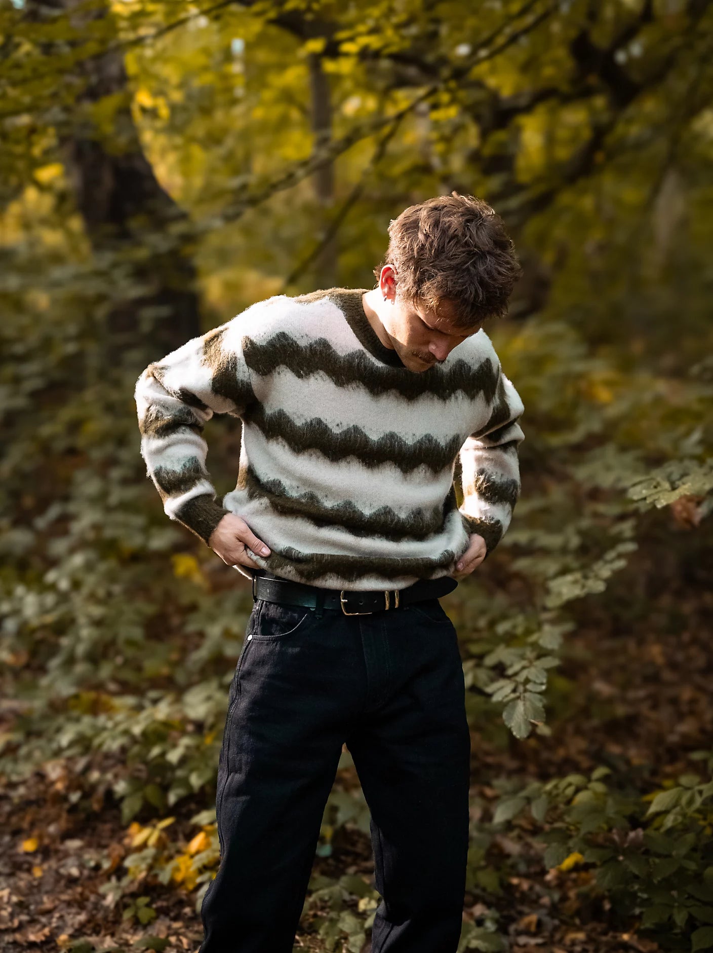 Męski Sweter Wrangler Striped Sweater Ivy Green 112371558