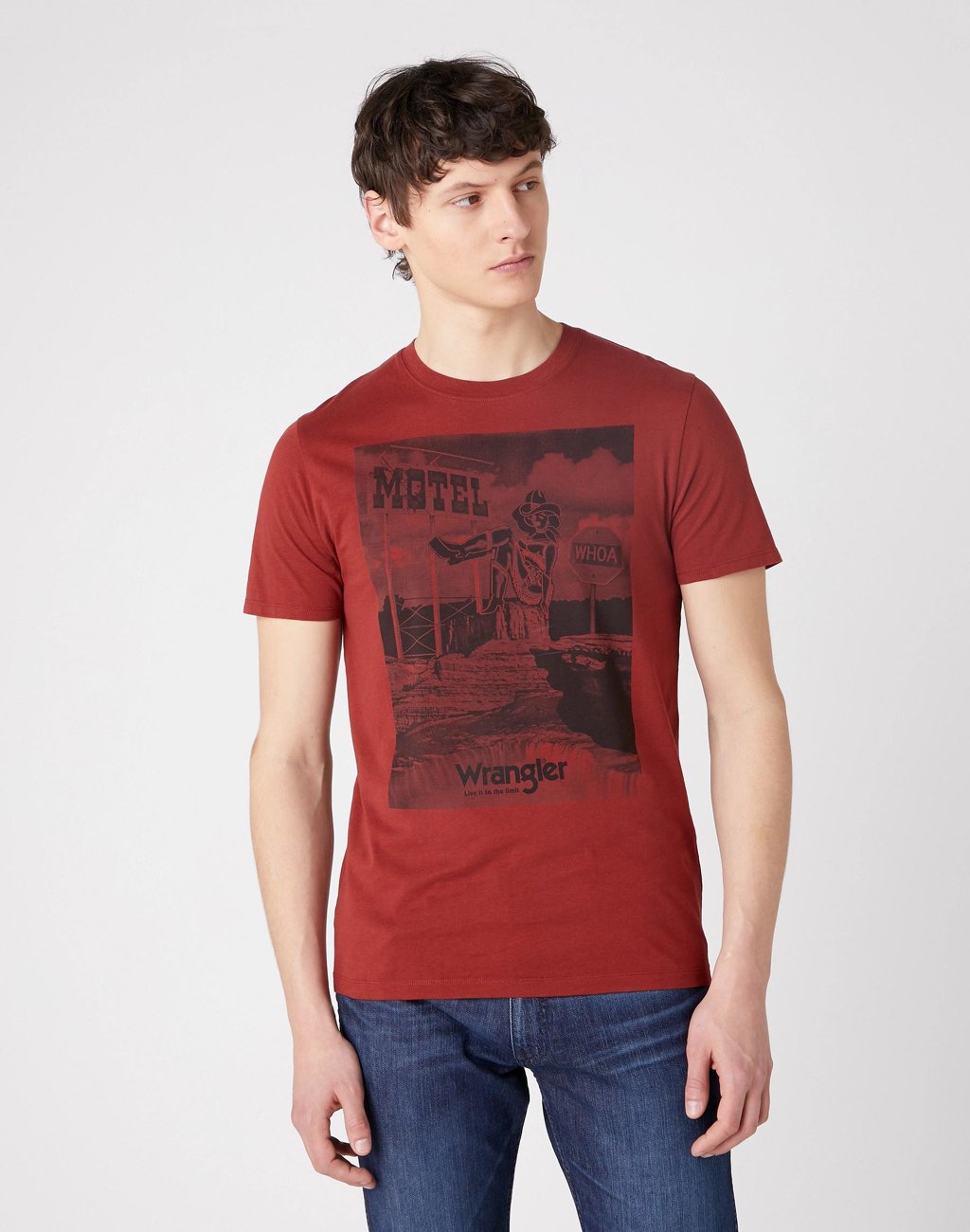 MĘSKI T-SHIRT WRANGLER SS MOTEL TEE RUSTY BROWN W7G3D3H11 112131829