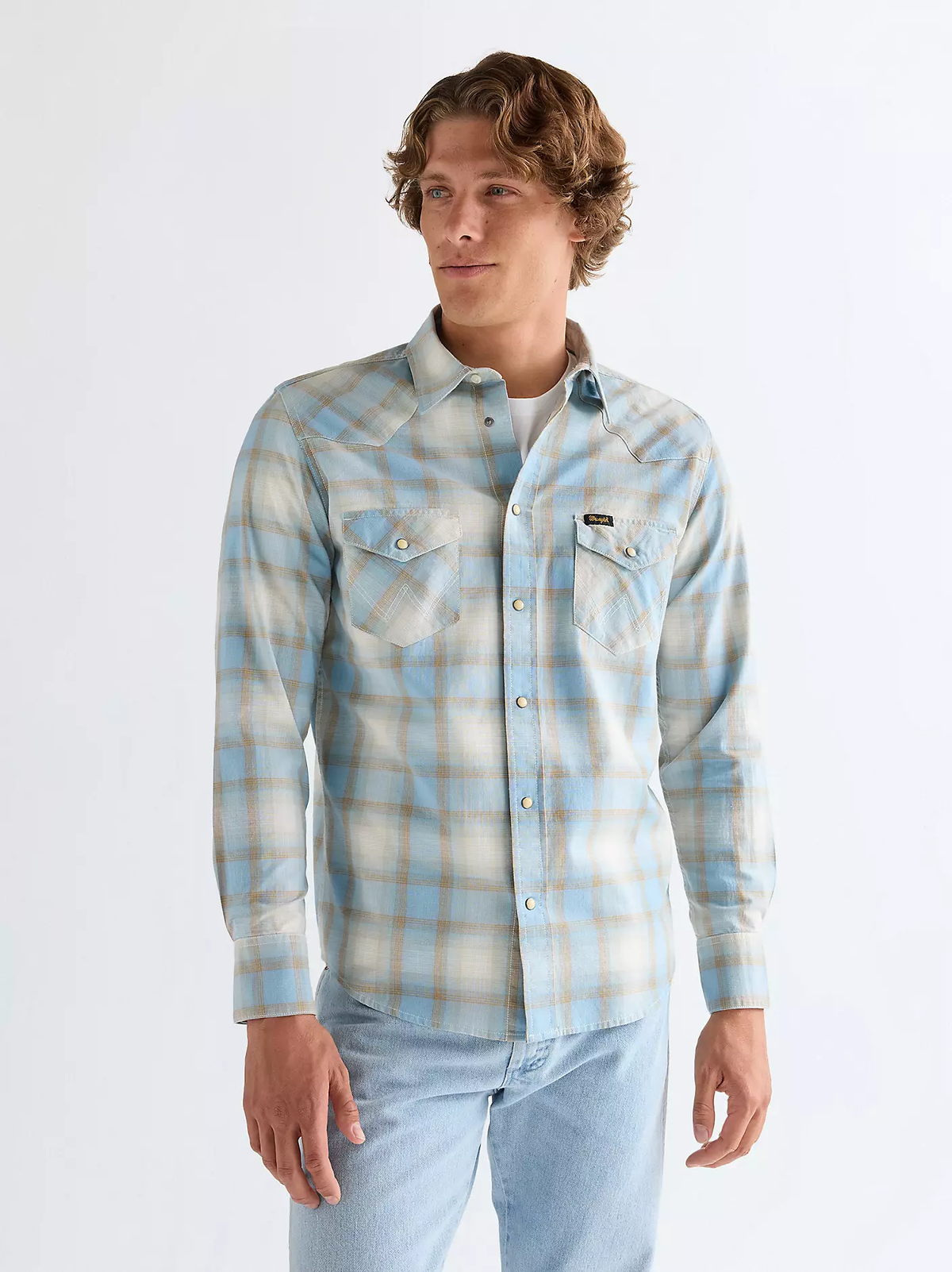 MĘSKIE KOSZULA WRANGLER WESTERN SHIRT BLUE TAN 112378118