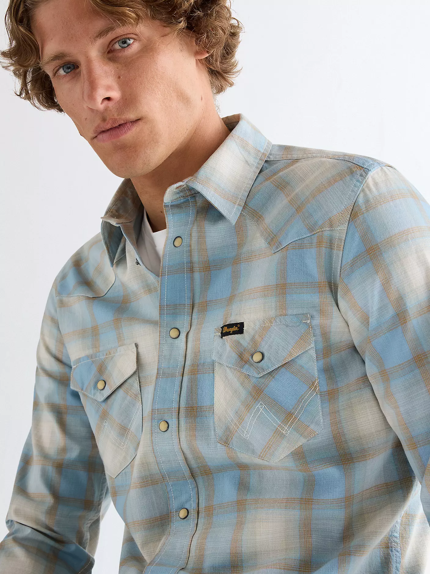 MĘSKIE KOSZULA WRANGLER WESTERN SHIRT BLUE TAN 112378118
