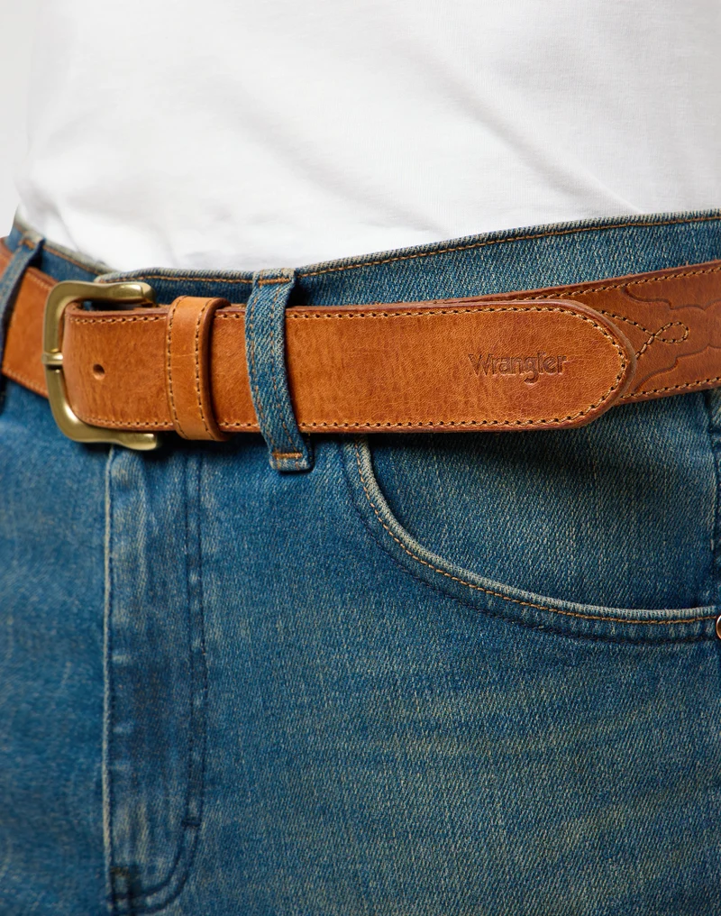 MĘSKIE PASEK WRANGLER WESTERN STITCH BELT COGNAC 112372621