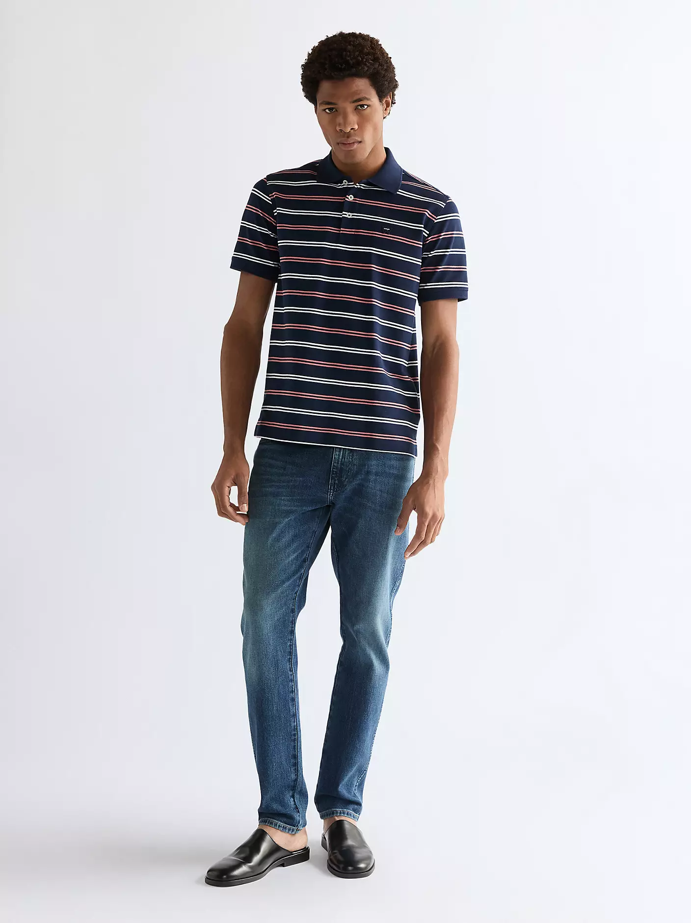 MĘSKIE POLO WRANGLER STRIPE POLO SHIRT NAVY 112378537