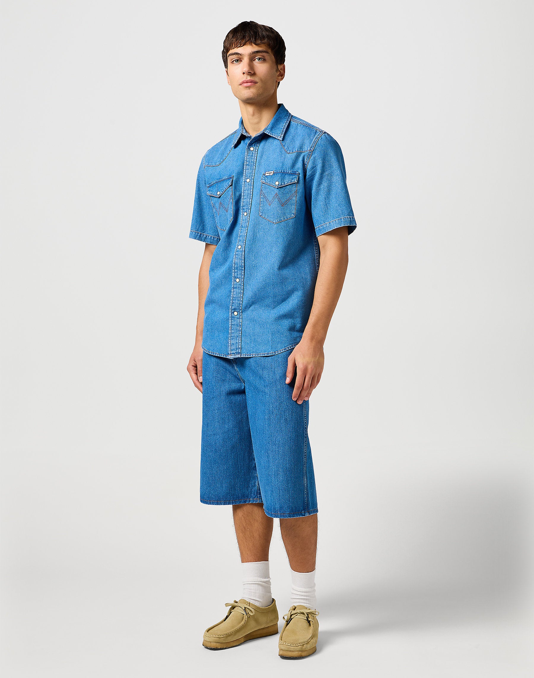 MESKIE SPODENKI WRANGLER JORT SHORTS MID STONE 112362509