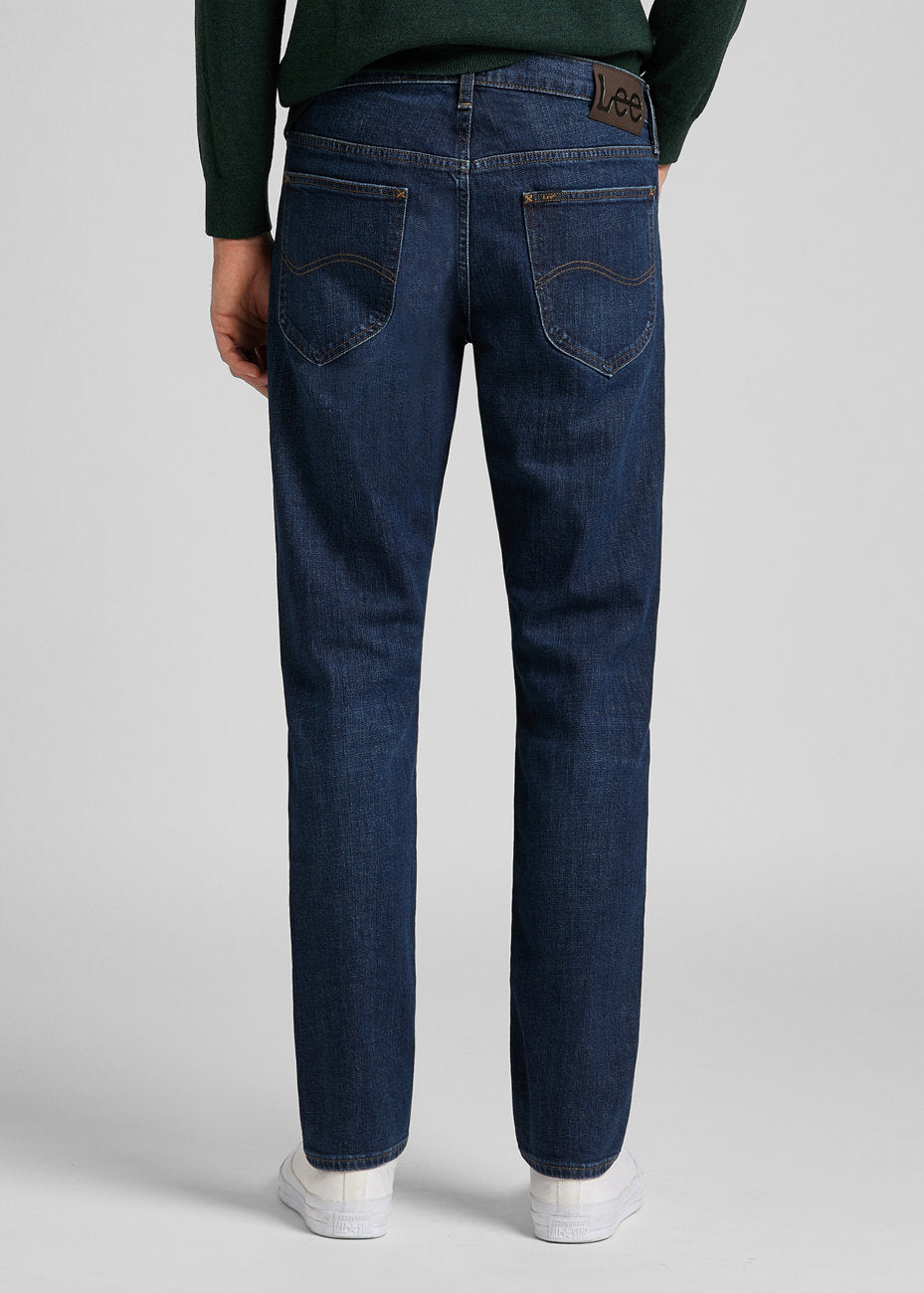 Męskie Spodnie Jeansowe Lee Daren Zip Fly Regular Straight Dark Bluegrass L707KNUK 112118225