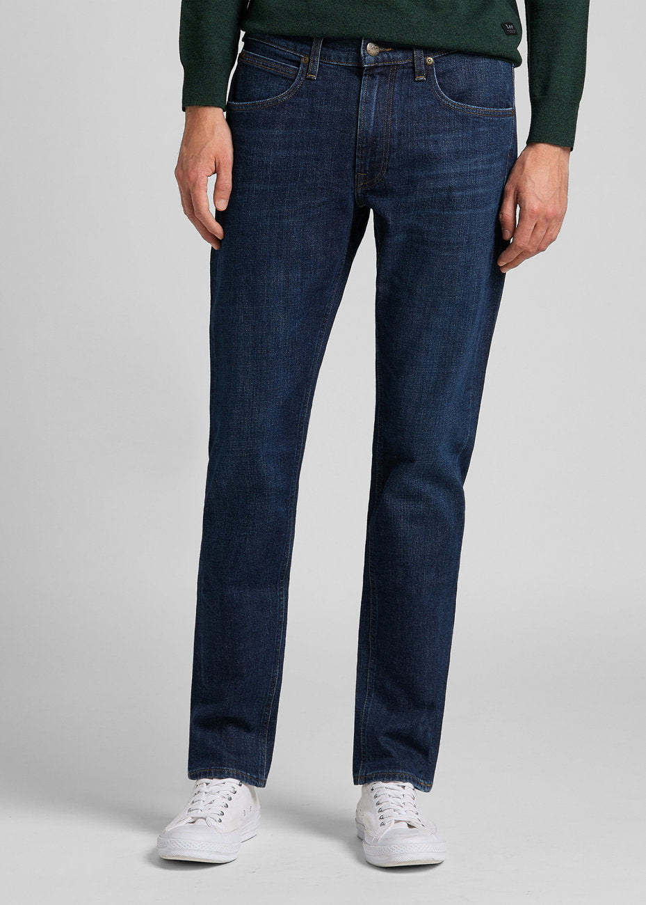 Męskie Spodnie Jeansowe Lee Daren Zip Fly Regular Straight Dark Bluegrass L707KNUK 112118225