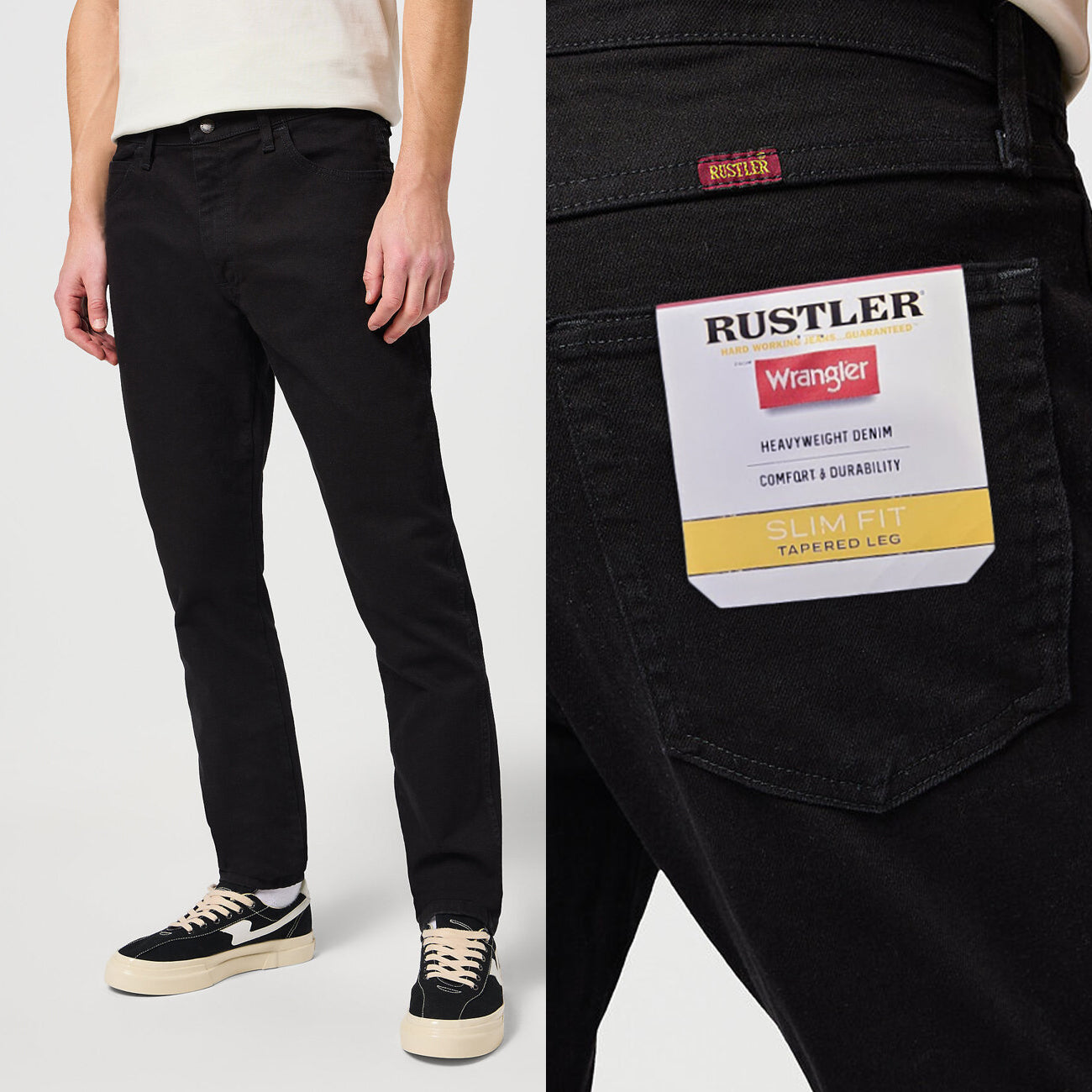 MĘSKIE SPODNIE JEANSOWE WRANGLER RUSTLER SLIM BLACK RINSE CZARNE W10ERD107 112342562