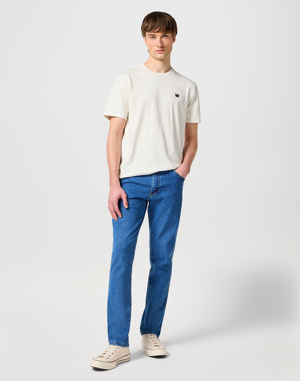 MĘSKIE SPODNIE JEANSOWE WRANGLER RUSTLER SLIM INDIGO MID W10ERC81D 112342563