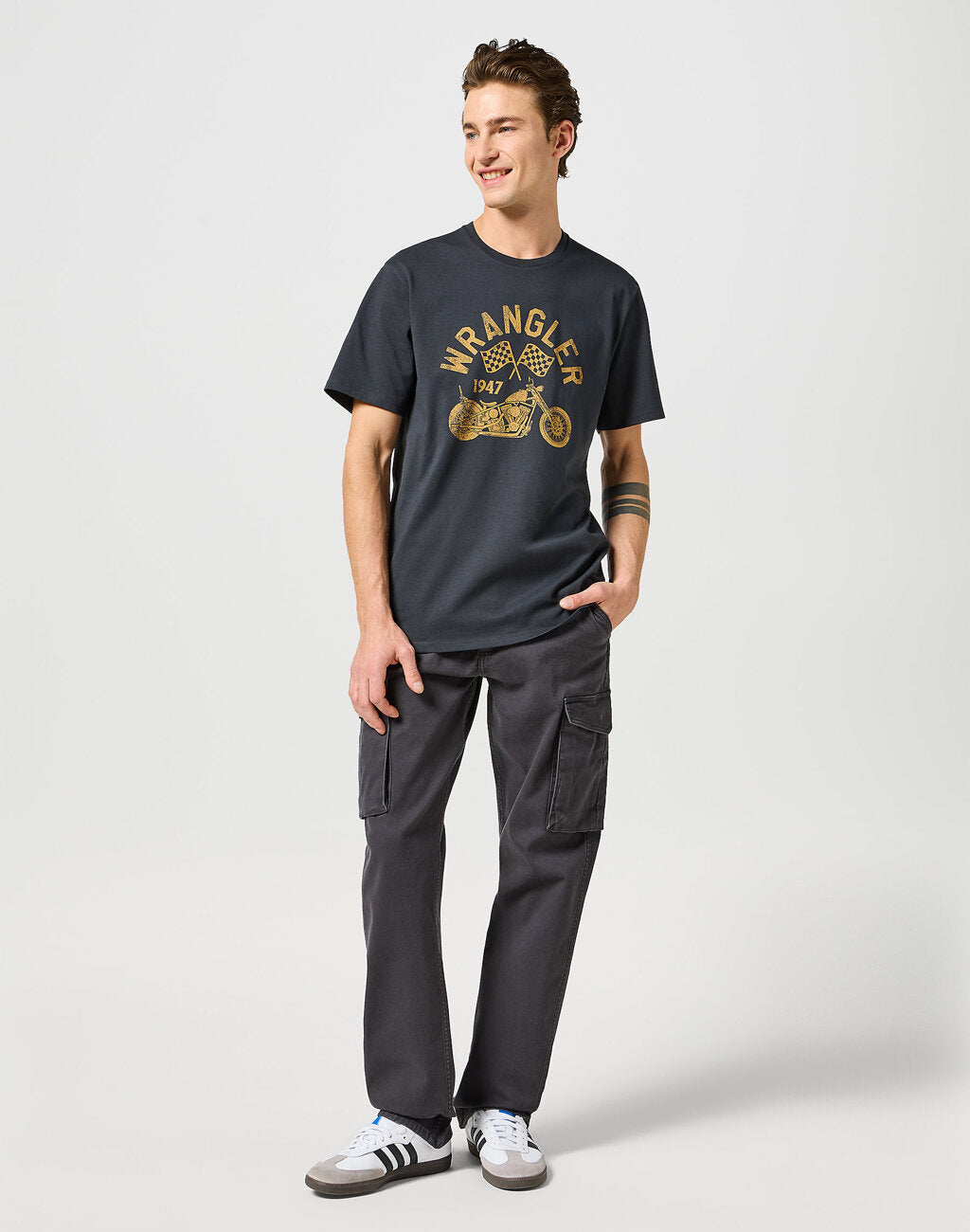 MESKIE SPODNIE MATERIAŁOWE CASEY JONES CARGO REGULAR FADED BLACK 112356845 W175008628