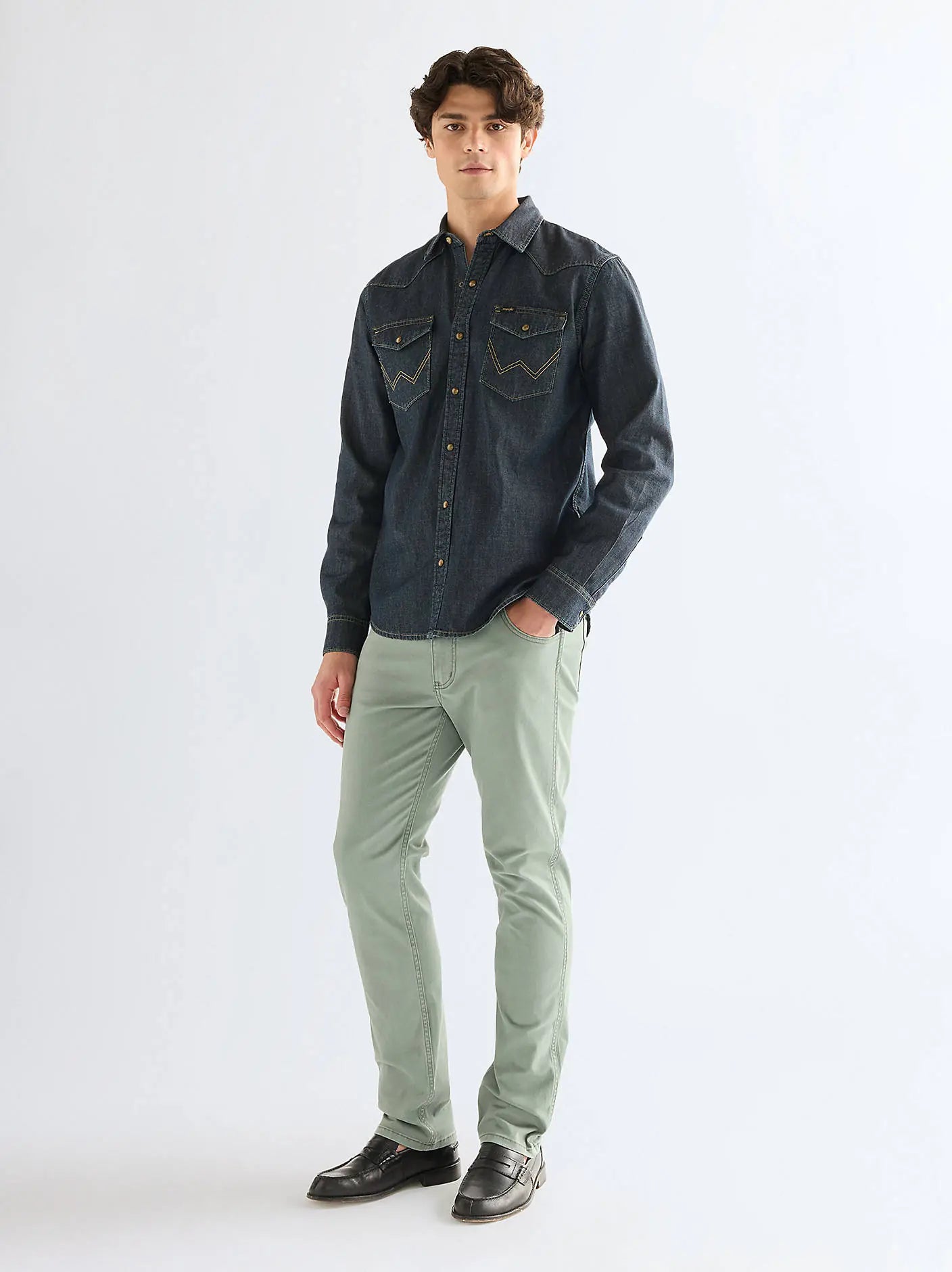 MĘSKIE SPODNIE WRANGLER GREENSBORO AGAVE GREEN 112378469