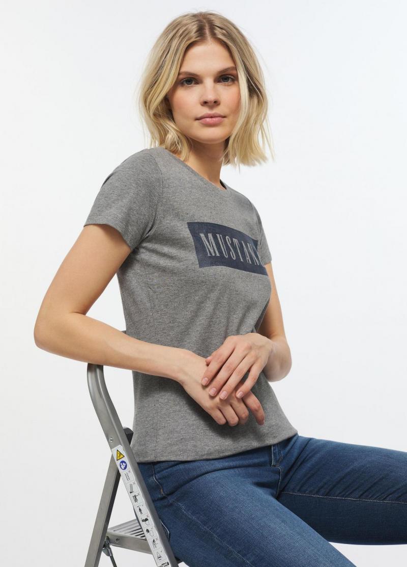 MUSTANG ALINA C LOGO TEE DAMSKI T-SHIRT KOSZULKA LOGO LIGHT GREY MELANGE 1013220 4141