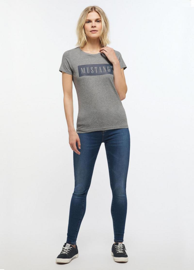 MUSTANG ALINA C LOGO TEE DAMSKI T-SHIRT KOSZULKA LOGO LIGHT GREY MELANGE 1013220 4141