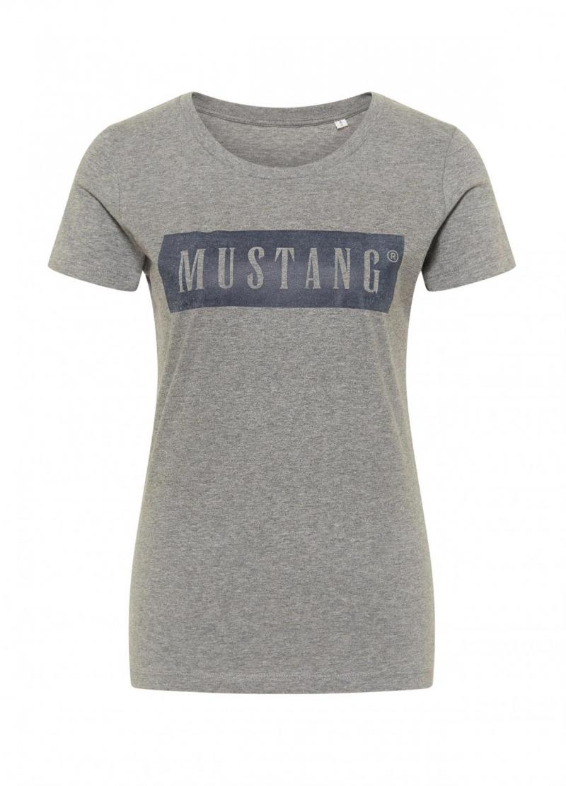 MUSTANG ALINA C LOGO TEE DAMSKI T-SHIRT KOSZULKA LOGO LIGHT GREY MELANGE 1013220 4141