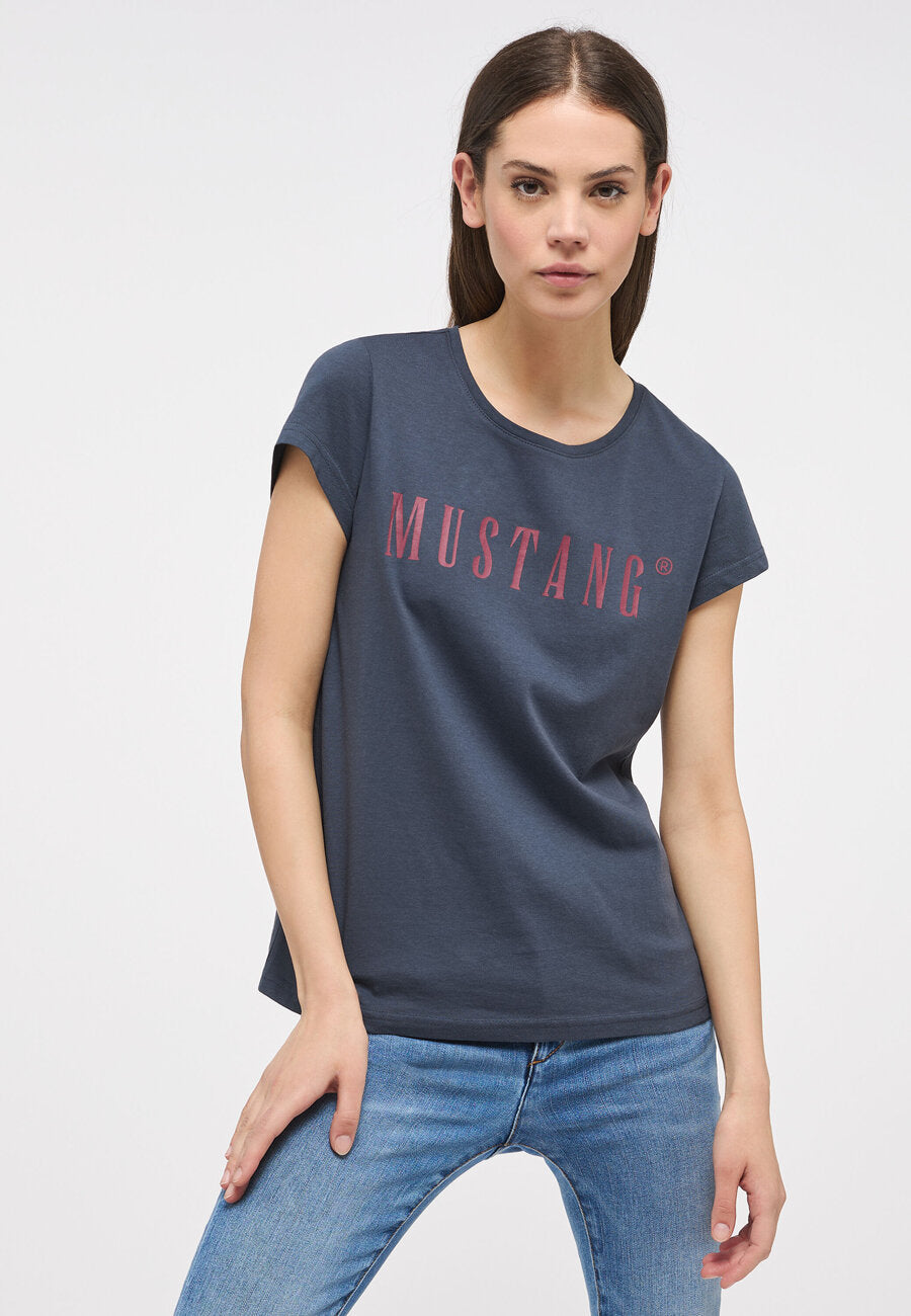 MUSTANG Alina C Logo Tee Damski T-shirt Koszulka Blue Nights 1013222 4085