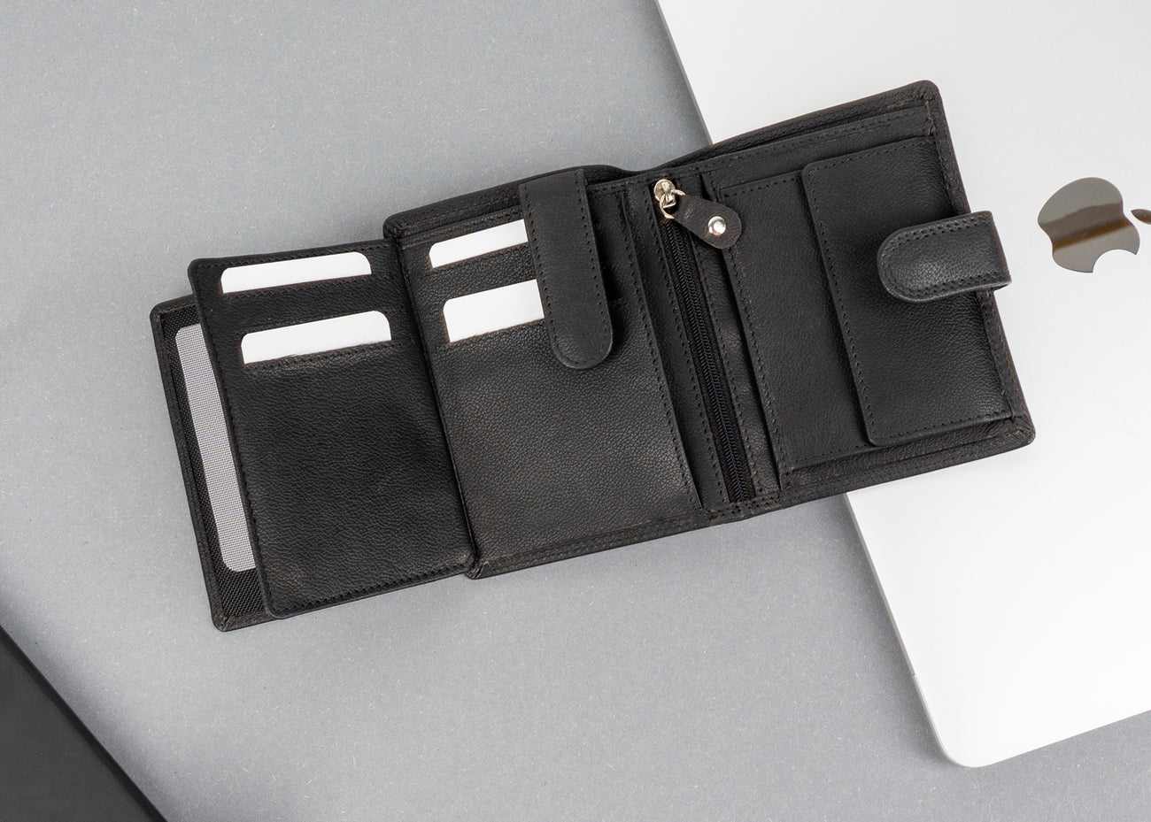 MUSTANG DENIMO HIGH WALLET MĘSKI PORTFEL SKÓRZANY NA KARTY POJEMNY BLACK RFID