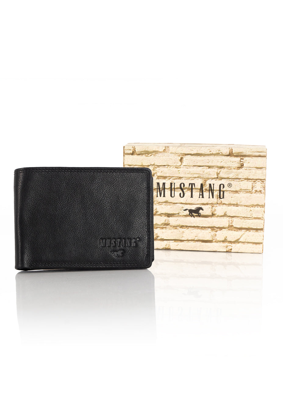 MUSTANG DENIMO WALLET MĘSKI PORTFEL SKÓRZANY POJEMNY KARTY BLACK