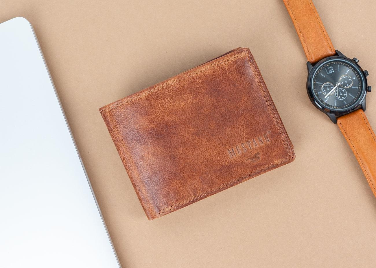MUSTANG Denimo High Wallet Side Opening With Button MĘSKI SKÓRZANY PORTFEL POJEMNY NA KARTY PREMIUM