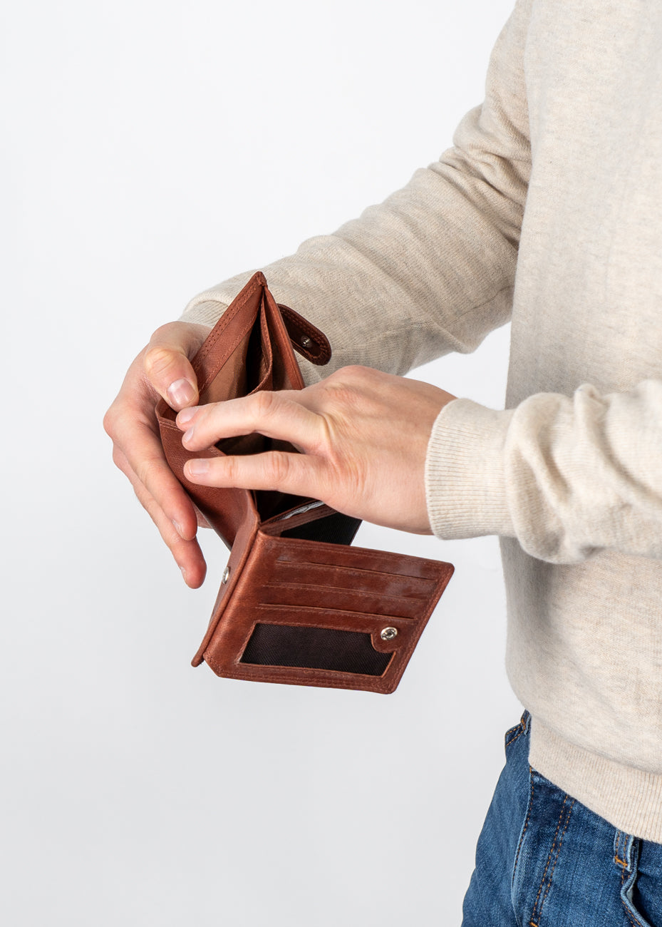 MUSTANG Denimo Wallet Side Opening With Button SKÓRZANY PORTFEL POJEMNY NA KARTY PREMIUM RFID