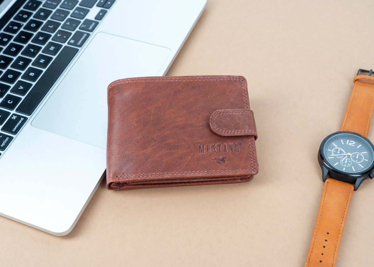 MUSTANG Denimo Wallet Side Opening With Button SKÓRZANY PORTFEL POJEMNY NA KARTY PREMIUM RFID
