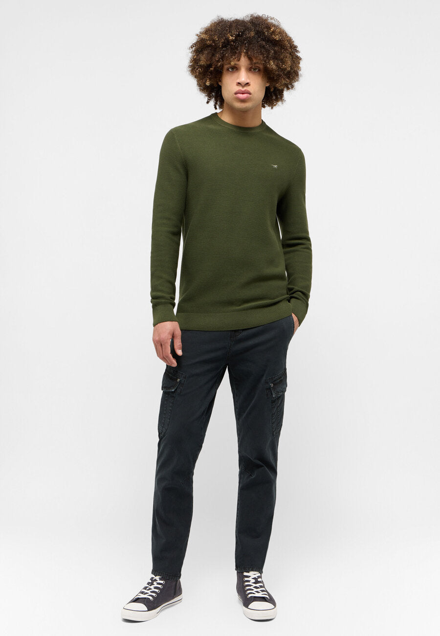 Mustang Elliot Męski Sweter Logo Elegancki Rifle Green 1015472 6514