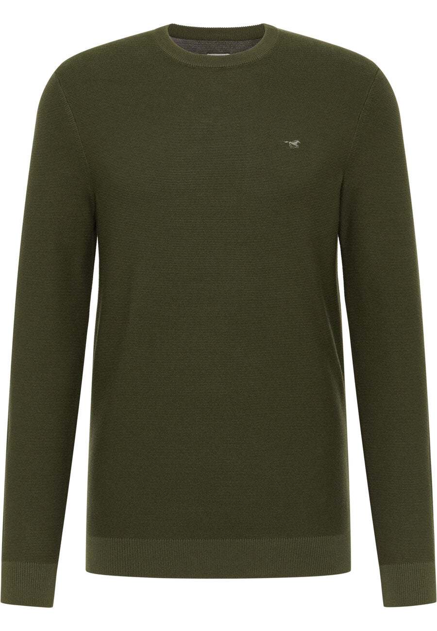 Mustang Elliot Męski Sweter Logo Elegancki Rifle Green 1015472 6514