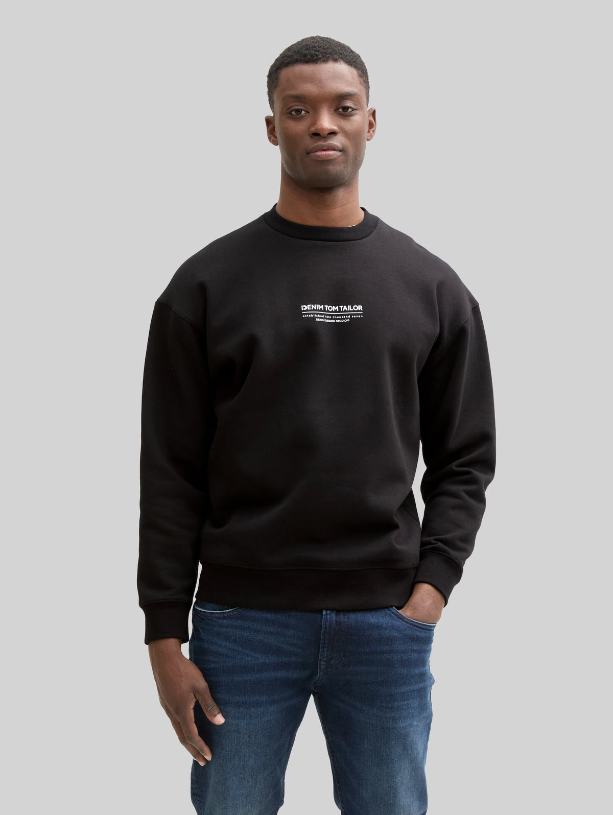 Męska Bluza Tom Tailor Relaxed Printed Crewneck Black 1045579 29999