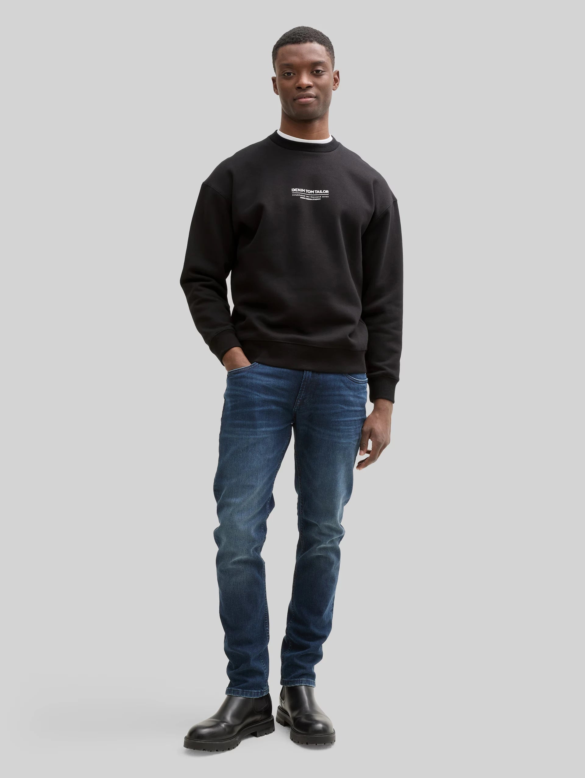 Męska Bluza Tom Tailor Relaxed Printed Crewneck Black 1045579 29999