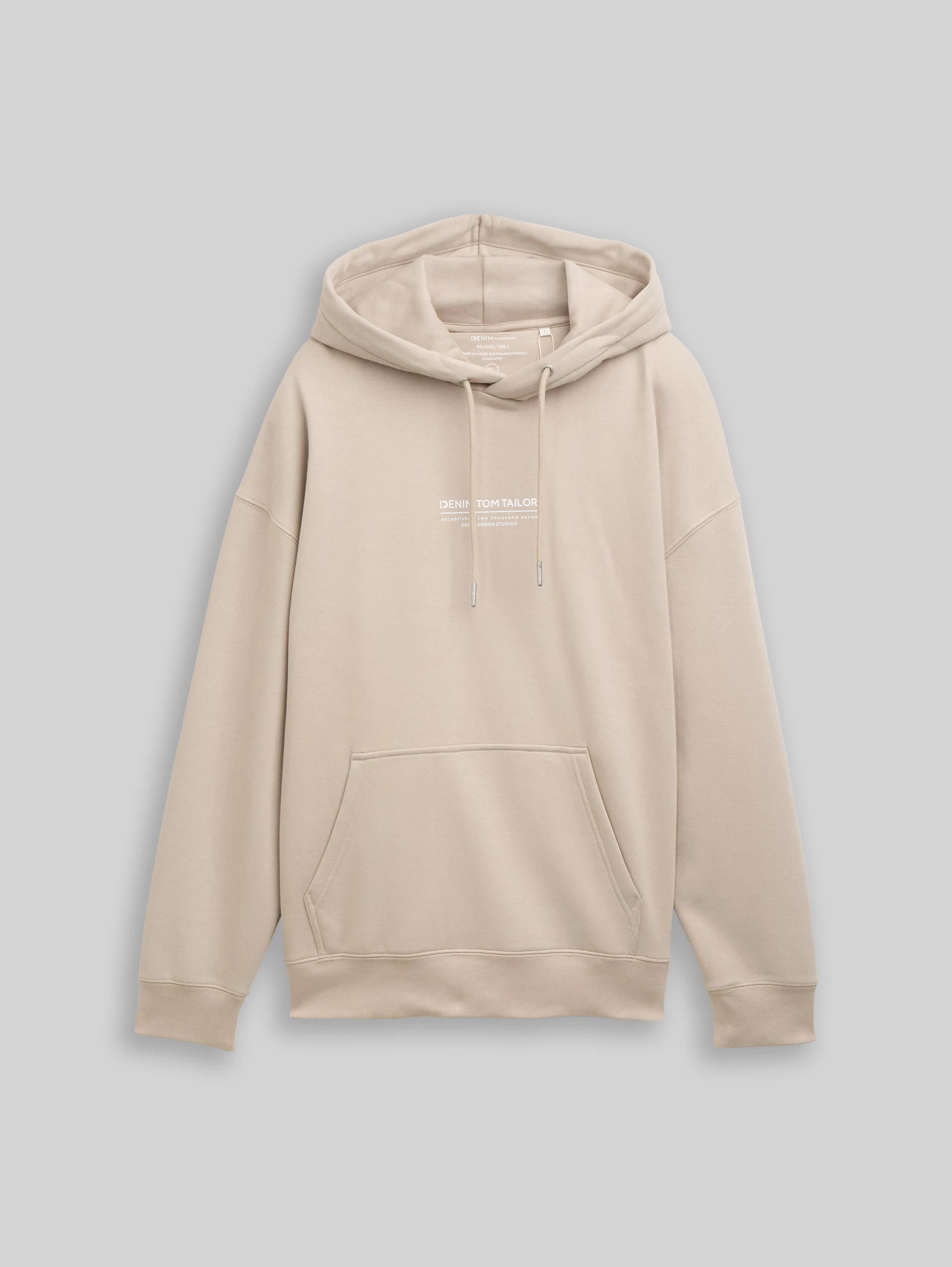Męska Bluza Tom Tailor Relaxed Printed Hoodie Light Dove Grey 1045580 11754