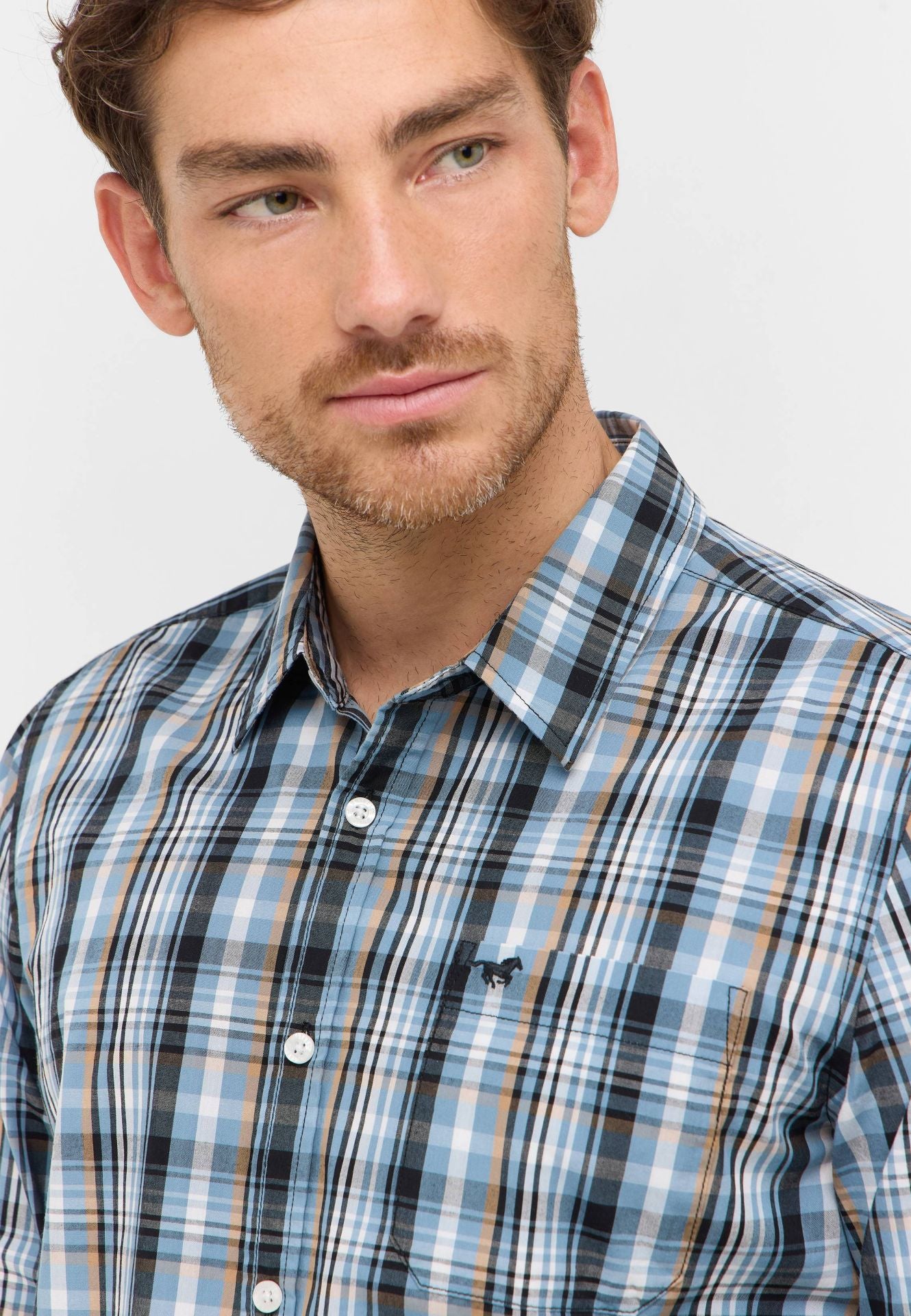 Męska Koszula Mustang Style Chester Poplin Multi Check Blue 1016958 12783