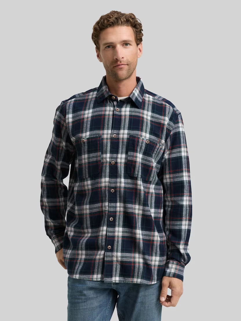 Męska Koszula Tom Tailor Comfort Checked Shirt Navy Multicolor Check 1047337 38516