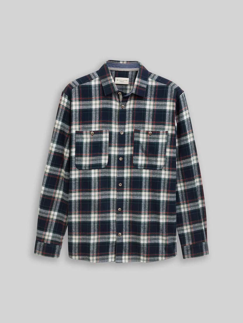 Męska Koszula Tom Tailor Comfort Checked Shirt Navy Multicolor Check 1047337 38516