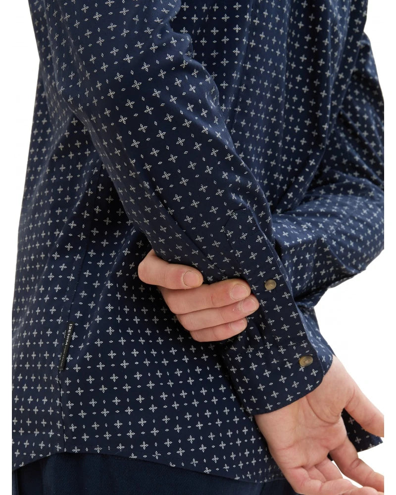Męska Koszula Tom Tailor Fitted Printed Poplin Shirt Navy White Minimal Design 1041396 35556