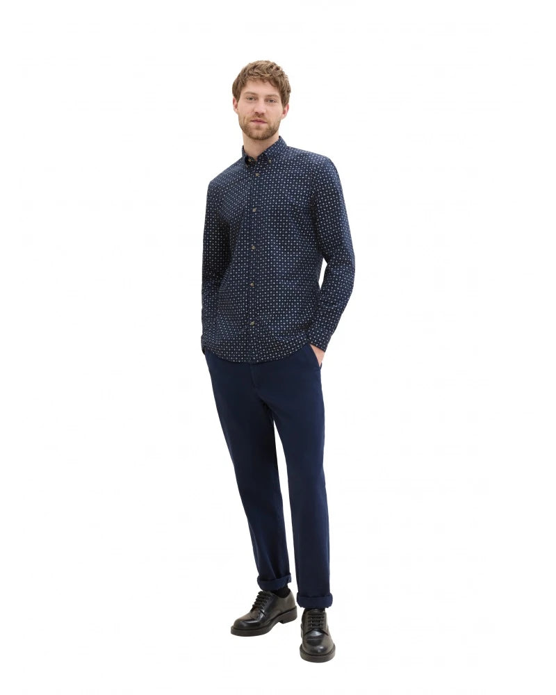 Męska Koszula Tom Tailor Fitted Printed Poplin Shirt Navy White Minimal Design 1041396 35556