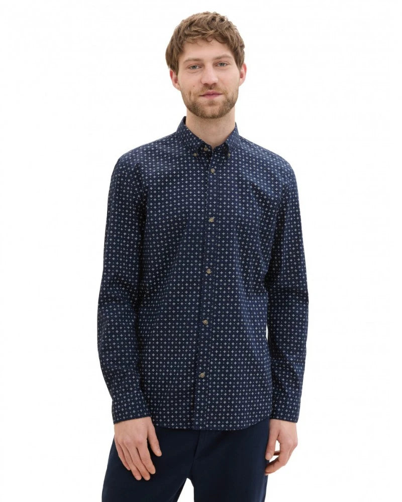 Męska Koszula Tom Tailor Fitted Printed Poplin Shirt Navy White Minimal Design 1041396 35556