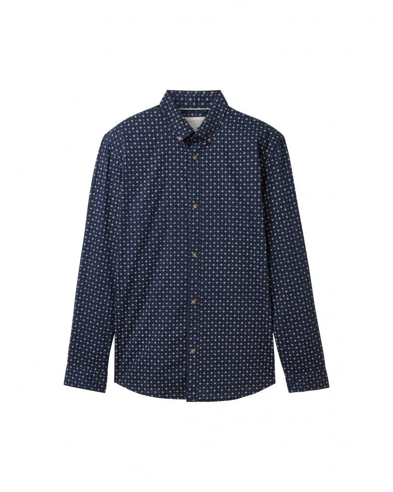 Męska Koszula Tom Tailor Fitted Printed Poplin Shirt Navy White Minimal Design 1041396 35556