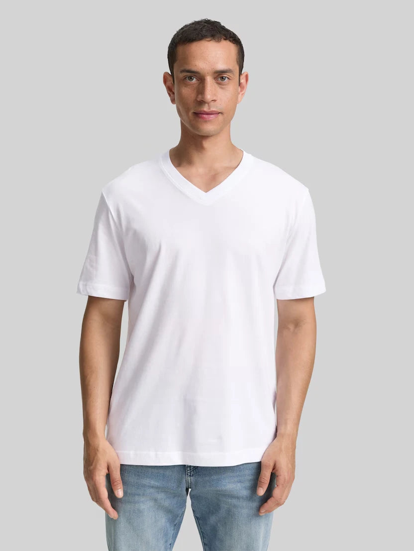 Zestaw Męskich Koszulek Tom Tailor Dwupak V-neck Tee White 1037738 20000